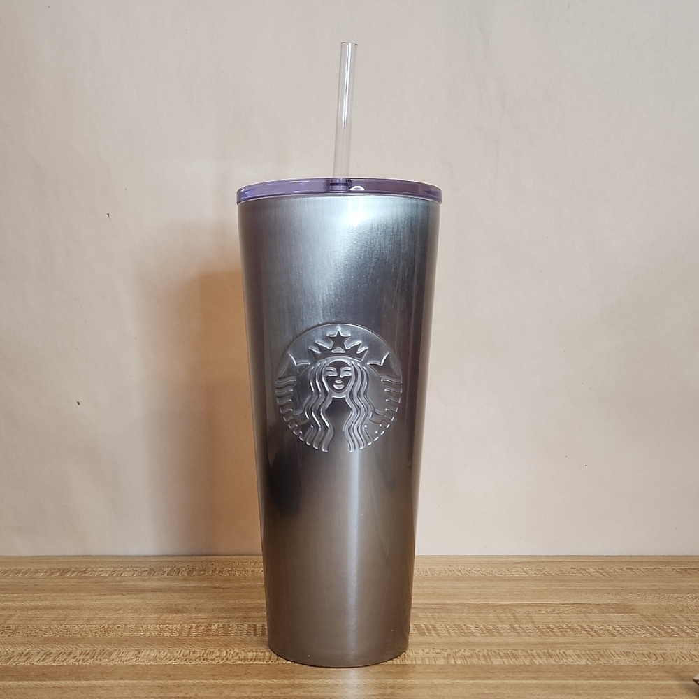 Starbucks Metallic Gray Tumbler with Clear Straw, 24 oz